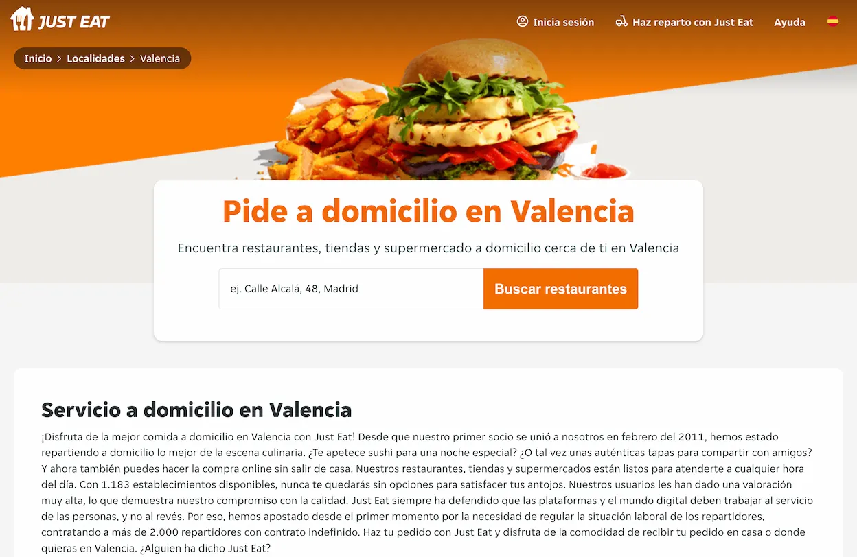 landing page just eat